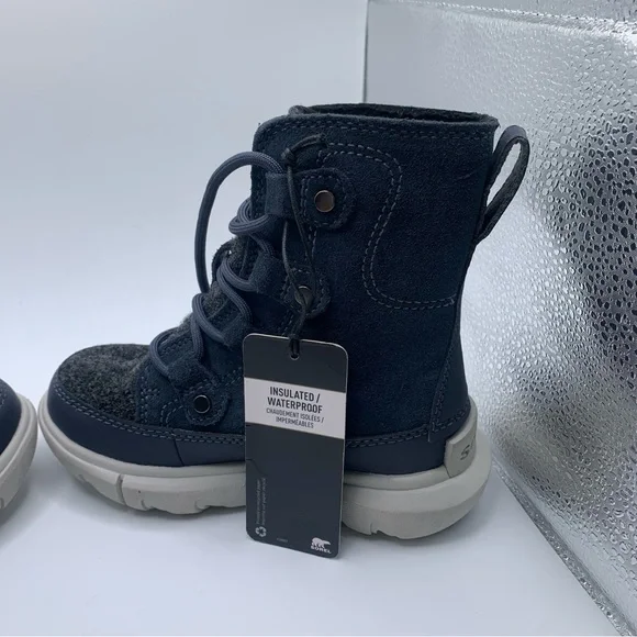 NWOB Sorel Kids Explorer Cozy toddler blue & grey snow boots size 9 NEW - Picture 6 of 9